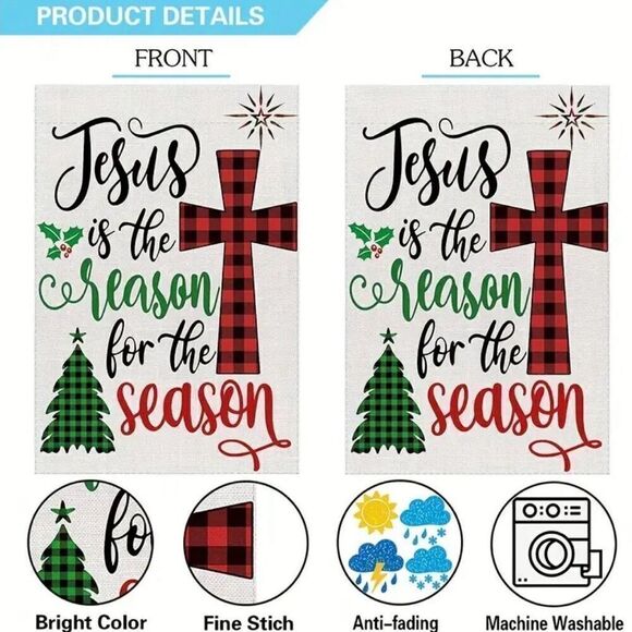 Jesus Is The Reason For The Season Christmas Garden Flag Double Sided New - Picture 4 of 8